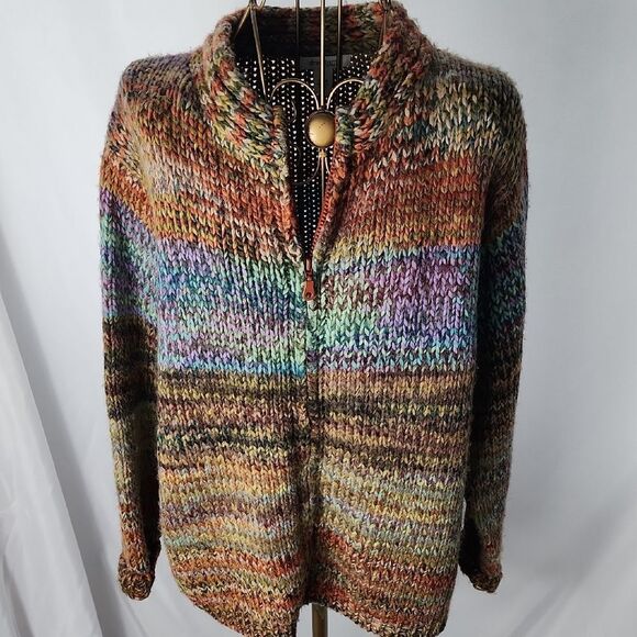 Wool Blend Multicolor Cardigan Sweater Size 14 to 16 - Picture 1 of 10